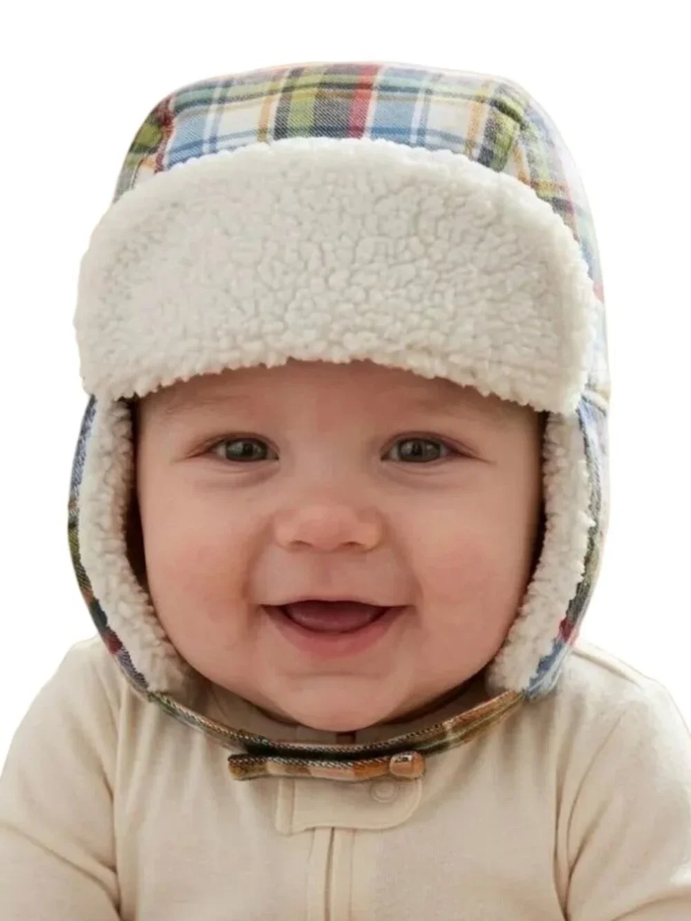 NEW Gymboree Plaid Chin Strap Sherpa Fleece Lined Winter Ear Cover Trapper Hat